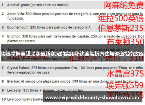快速掌握英超联赛最新赛况的实用秘诀全解析方法与渠道指南攻略 快速掌握英超联赛最新赛况的实用秘诀全解析方法与渠道指南攻略