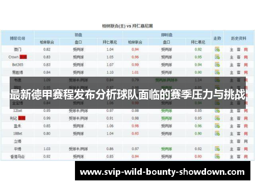 最新德甲赛程发布分析球队面临的赛季压力与挑战