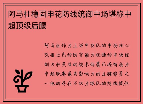 阿马杜稳固申花防线统御中场堪称中超顶级后腰 阿马杜稳固申花防线统御中场堪称中超顶级后腰
